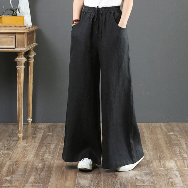 LLYGE Wide Leg High Waist Drawstring Loose Casual Ladies Pants