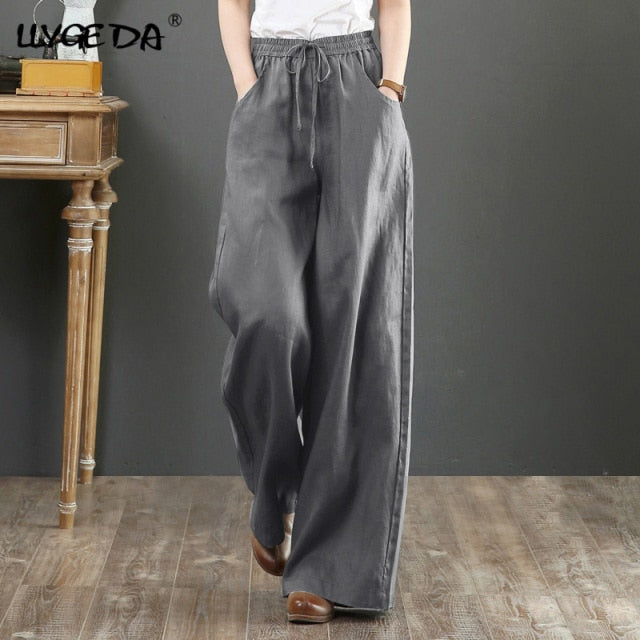 LLYGE Wide Leg High Waist Drawstring Loose Casual Ladies Pants