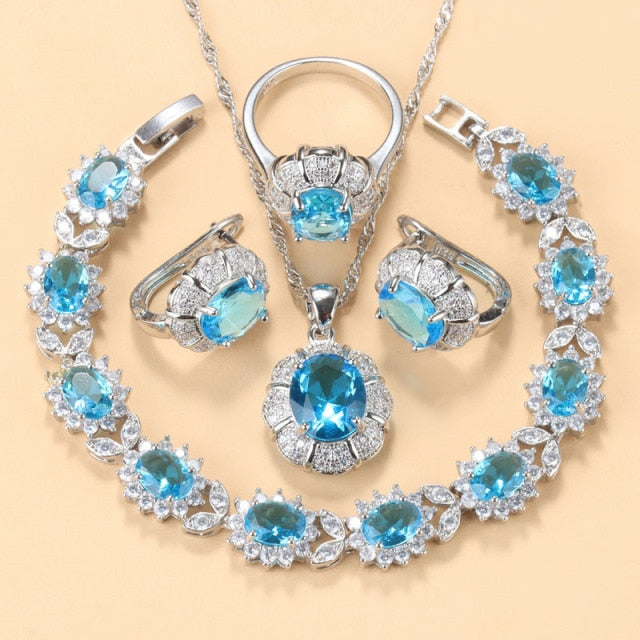 C2C Mall 925 Sterling Silver Trendy Necklace And Earrings Ladies Jewelry Sets