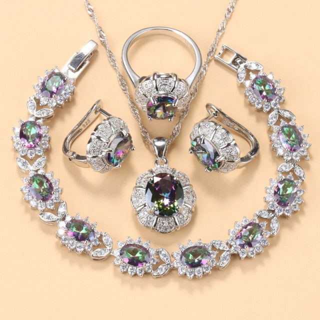 C2C Mall 925 Sterling Silver Trendy Necklace And Earrings Ladies Jewelry Sets