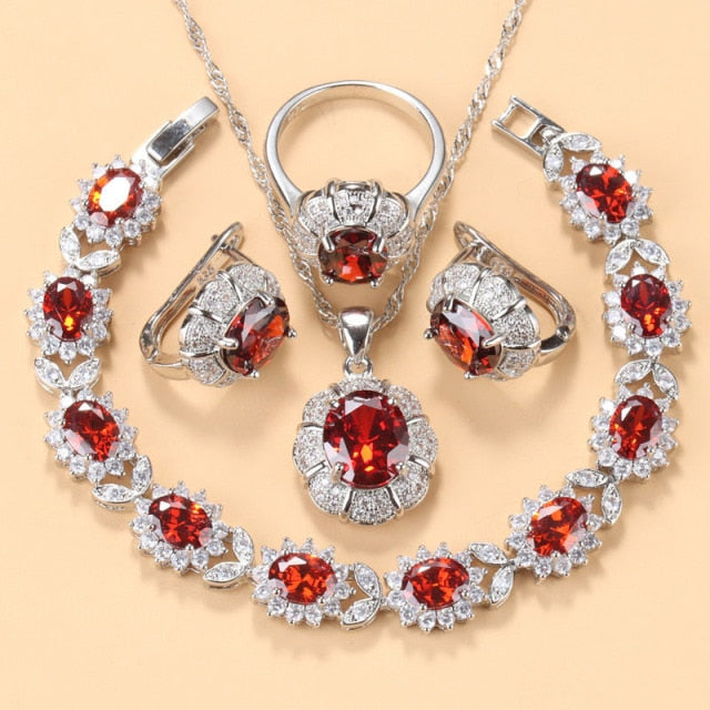 C2C Mall 925 Sterling Silver Trendy Necklace And Earrings Ladies Jewelry Sets