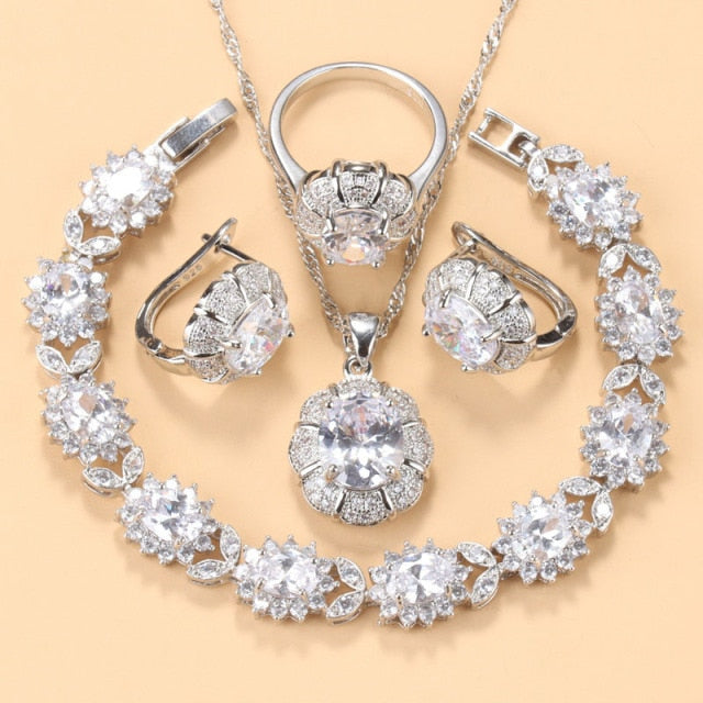 C2C Mall 925 Sterling Silver Trendy Necklace And Earrings Ladies Jewelry Sets