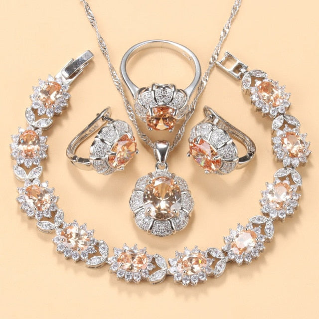 C2C Mall 925 Sterling Silver Trendy Necklace And Earrings Ladies Jewelry Sets