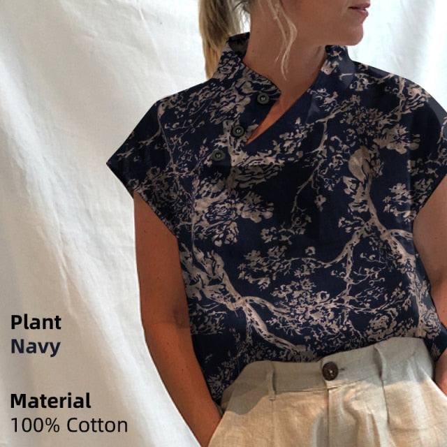 C2C Mall-Celmia Smith Cotton-Linnen Short Sleeve Casual Ladies Loose Tunic