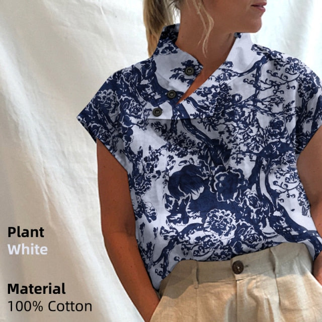 C2C Mall-Celmia Smith Cotton-Linnen Short Sleeve Casual Ladies Loose Tunic