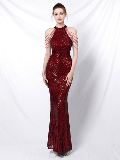YIDINGZS Elegant Off Shoulder Sequin Evening Bodycon Maxi Dress