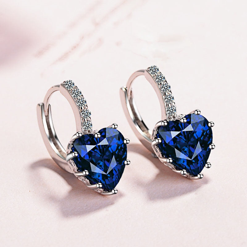 Fashion Statement Bijoux 9 Color Cute Romantic 925 Sterling Silver Crystal Love Heart Stud Earrings for Women Wedding Earring