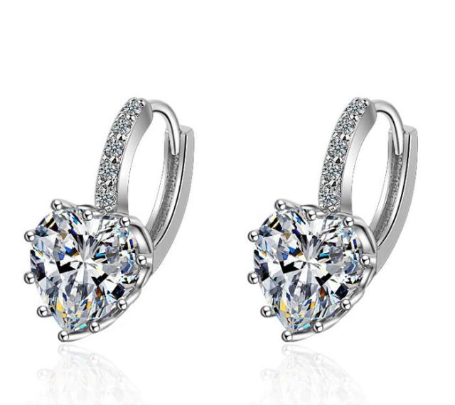 Fashion Statement Bijoux 9 Color Cute Romantic 925 Sterling Silver Crystal Love Heart Stud Earrings for Women Wedding Earring