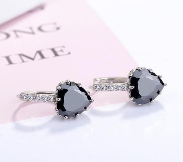 Fashion Statement Bijoux 9 Color Cute Romantic 925 Sterling Silver Crystal Love Heart Stud Earrings for Women Wedding Earring