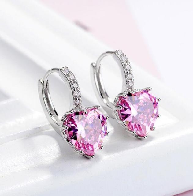 Fashion Statement Bijoux 9 Color Cute Romantic 925 Sterling Silver Crystal Love Heart Stud Earrings for Women Wedding Earring