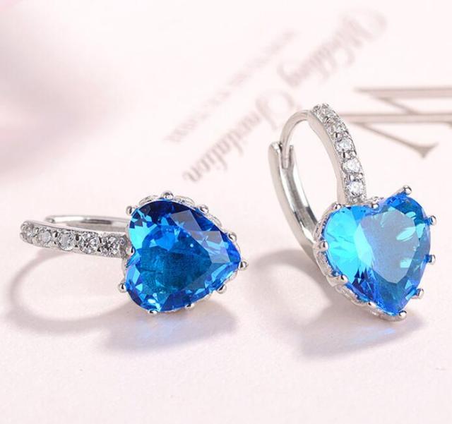 Fashion Statement Bijoux 9 Color Cute Romantic 925 Sterling Silver Crystal Love Heart Stud Earrings for Women Wedding Earring