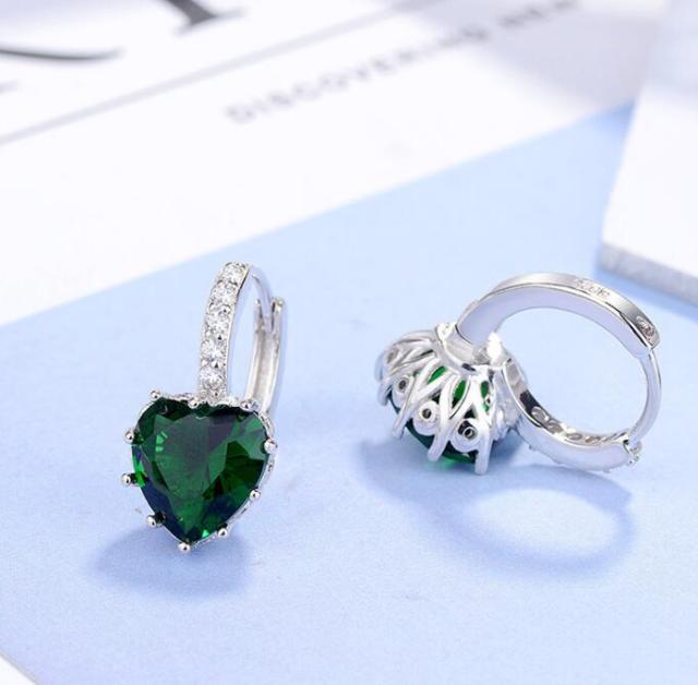 Fashion Statement Bijoux 9 Color Cute Romantic 925 Sterling Silver Crystal Love Heart Stud Earrings for Women Wedding Earring