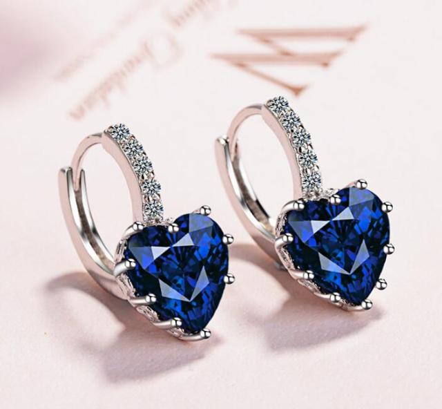 Fashion Statement Bijoux 9 Color Cute Romantic 925 Sterling Silver Crystal Love Heart Stud Earrings for Women Wedding Earring