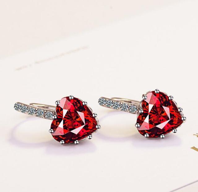 Fashion Statement Bijoux 9 Color Cute Romantic 925 Sterling Silver Crystal Love Heart Stud Earrings for Women Wedding Earring