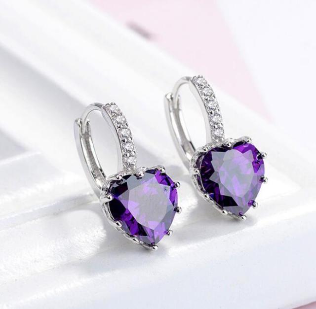 Fashion Statement Bijoux 9 Color Cute Romantic 925 Sterling Silver Crystal Love Heart Stud Earrings for Women Wedding Earring