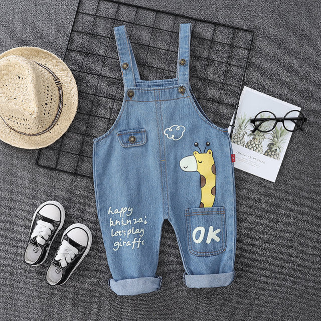 C2C Mall-Baby Boys and Girls Button Fly Cartoon Denim Overalls Pants