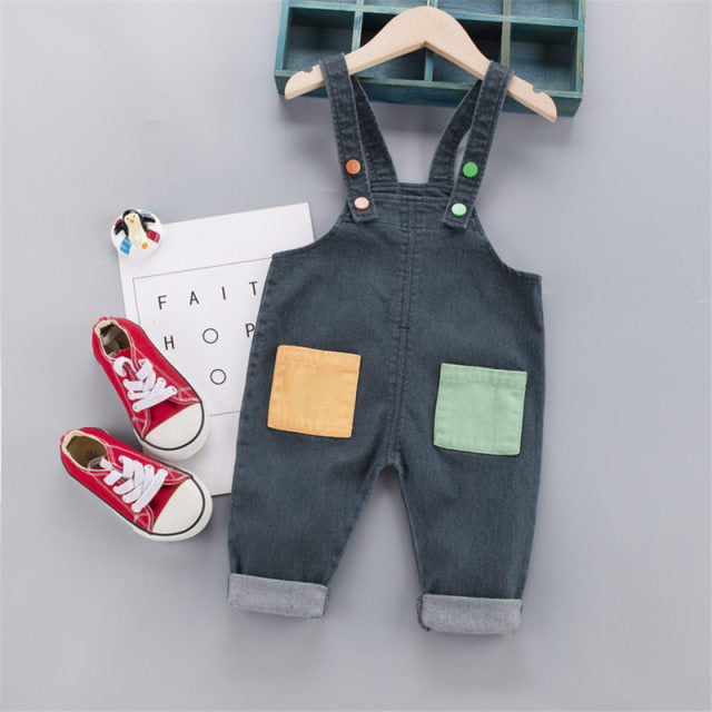 C2C Mall-Baby Boys and Girls Button Fly Cartoon Denim Overalls Pants