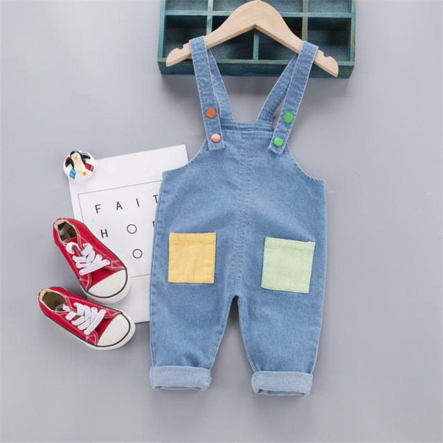 C2C Mall-Baby Boys and Girls Button Fly Cartoon Denim Overalls Pants