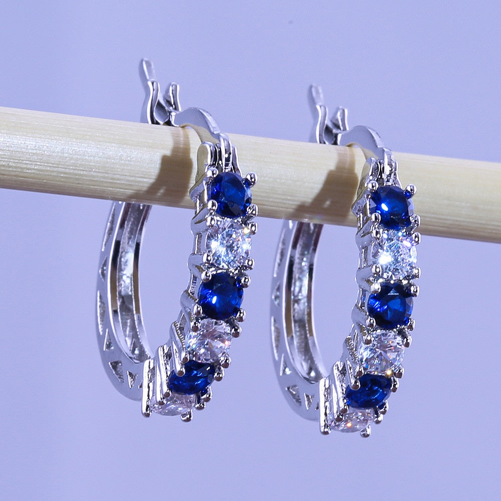 Silver Color Pendientes Round Circle Mosaic CZ Zircon Stud Earrings