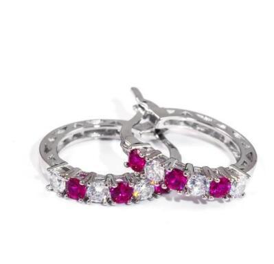 Silver Color Pendientes Round Circle Mosaic CZ Zircon Stud Earrings