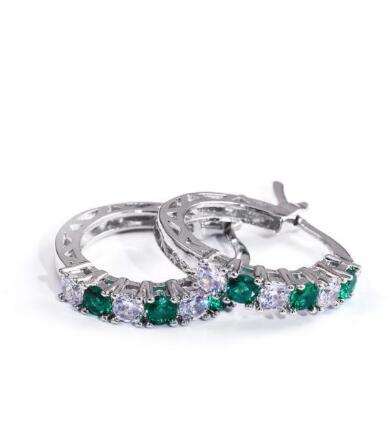 Silver Color Pendientes Round Circle Mosaic CZ Zircon Stud Earrings