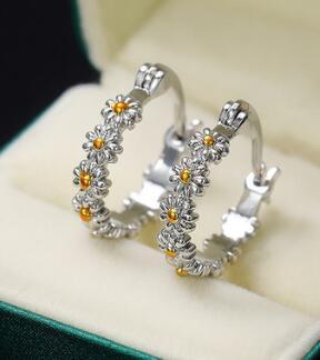 Silver Color Pendientes Round Circle Mosaic CZ Zircon Stud Earrings