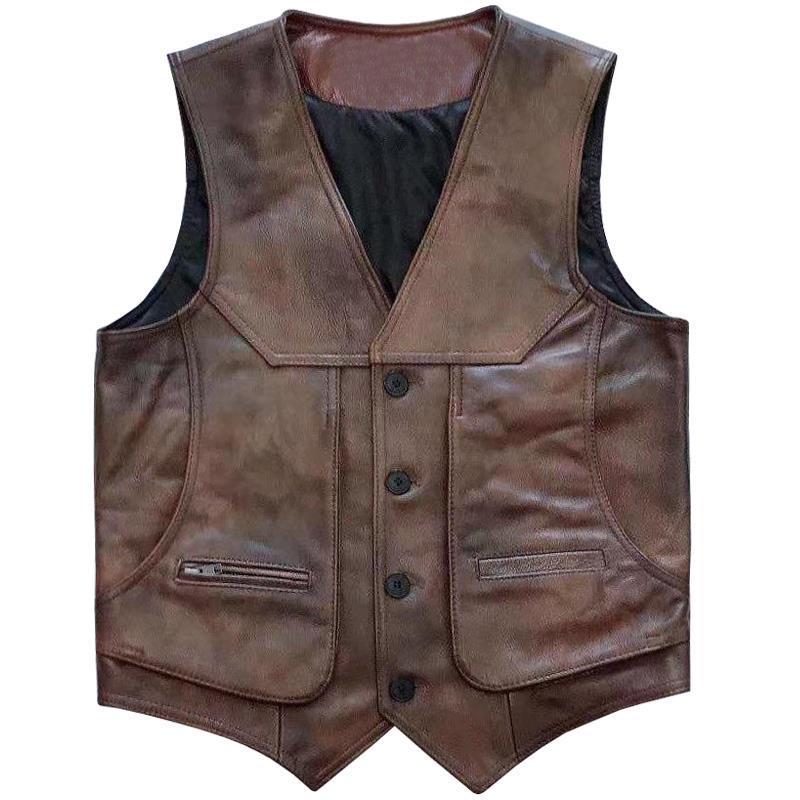 C2C Genuine Leather Motorcycle Mens Slim Fit Vest