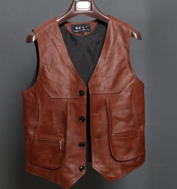 C2C Genuine Leather Motorcycle Mens Slim Fit Vest
