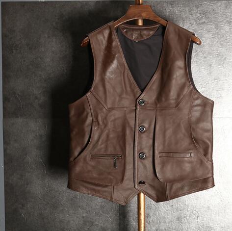 C2C Genuine Leather Motorcycle Mens Slim Fit Vest