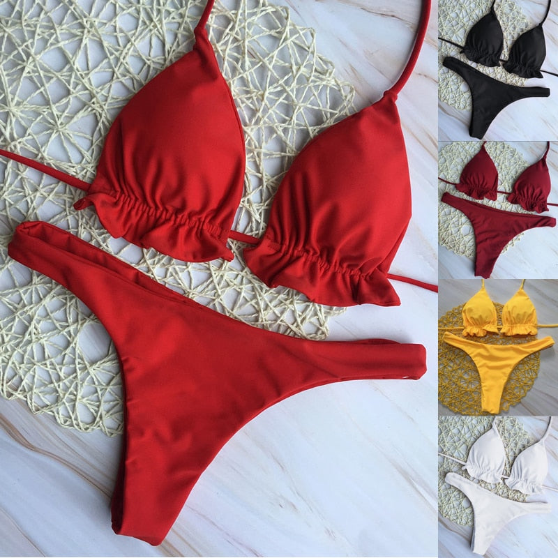 Sexy Ladies Swimwear Set Push-up Padded Bra and Triangle Bikini