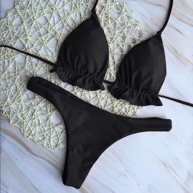Sexy Ladies Swimwear Set Push-up Padded Bra and Triangle Bikini