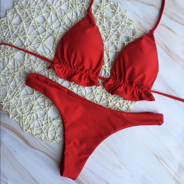 Sexy Ladies Swimwear Set Push-up Padded Bra and Triangle Bikini