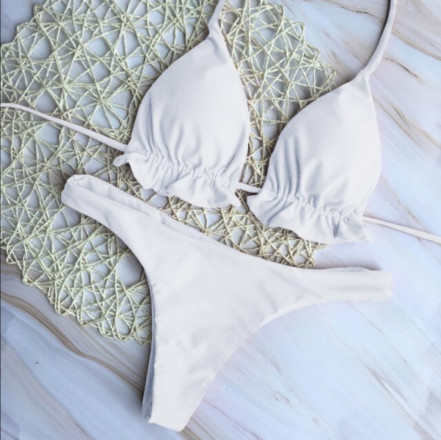 Sexy Ladies Swimwear Set Push-up Padded Bra and Triangle Bikini