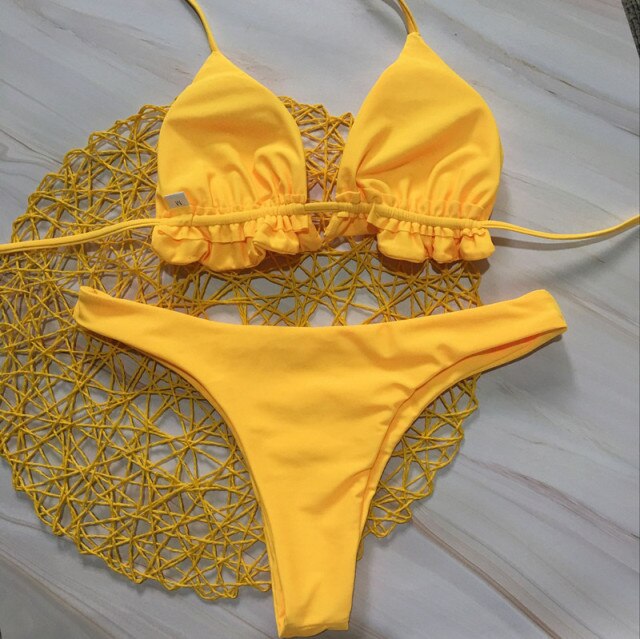 Sexy Ladies Swimwear Set Push-up Padded Bra and Triangle Bikini
