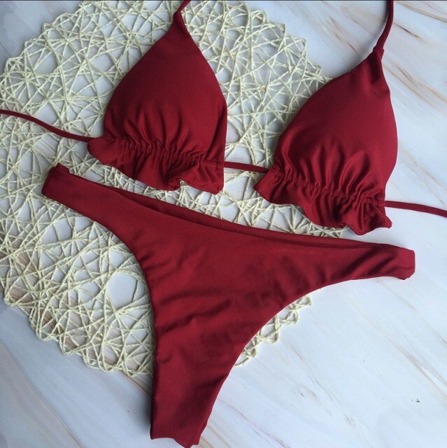 Sexy Ladies Swimwear Set Push-up Padded Bra and Triangle Bikini