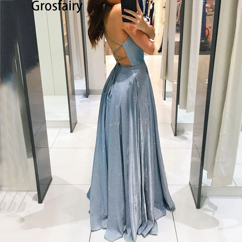 C2C A-Line Spaghetti Straps Floor Length Satin Women Dress