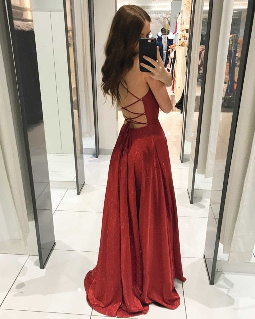 C2C A-Line Spaghetti Straps Floor Length Satin Women Dress
