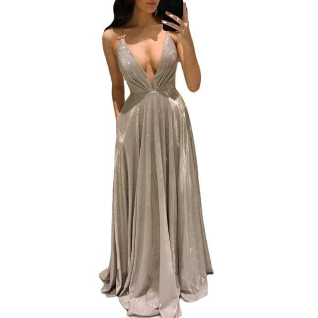 C2C A-Line Spaghetti Straps Floor Length Satin Women Dress