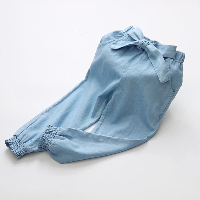 C2C Mall-Baby Girl Elastic Bow Lantern Denim Jeans