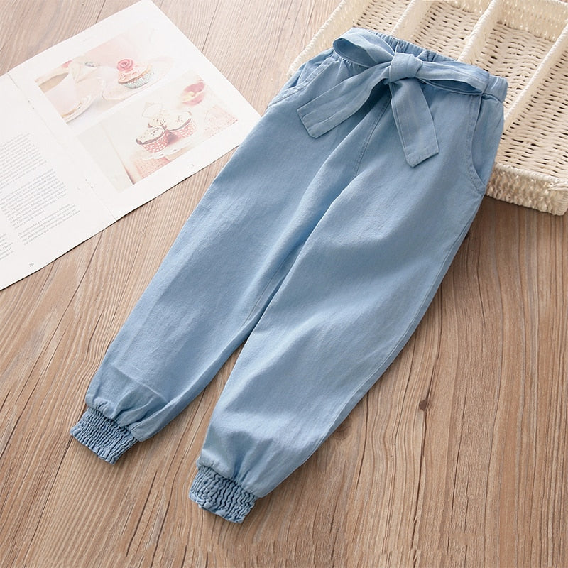 C2C Mall-Baby Girl Elastic Bow Lantern Denim Jeans