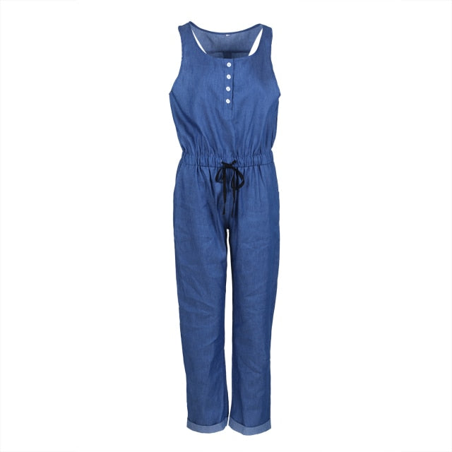 Xiaxioanny Denim Wash Sleeveless Loose Ladies Jumpsuit