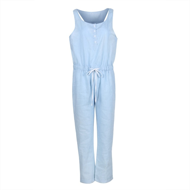 Xiaxioanny Denim Wash Sleeveless Loose Ladies Jumpsuit