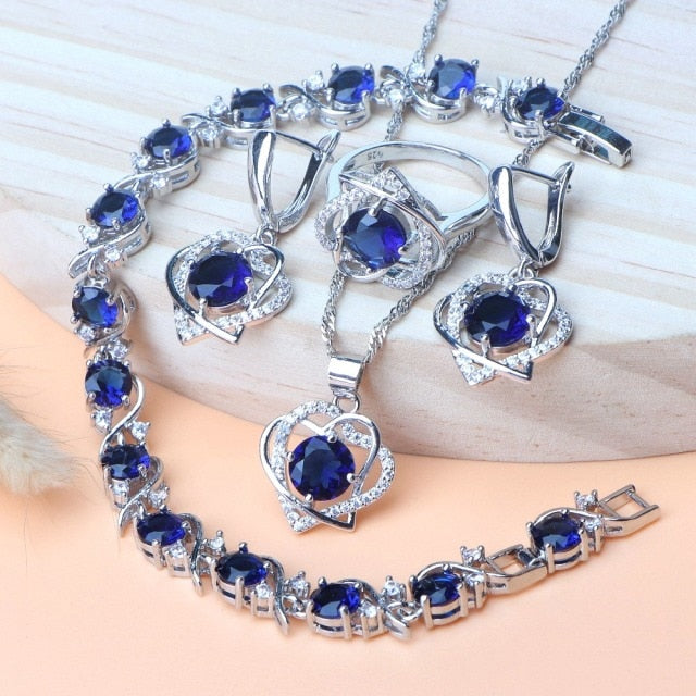 Silver 925 Rainbow Cubic Zirconia Ladies Jewelry Sets (Rings, Earrings, Bracelets, Pendant and Necklace)