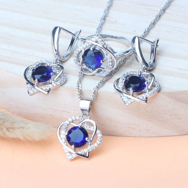 Silver 925 Rainbow Cubic Zirconia Ladies Jewelry Sets (Rings, Earrings, Bracelets, Pendant and Necklace)