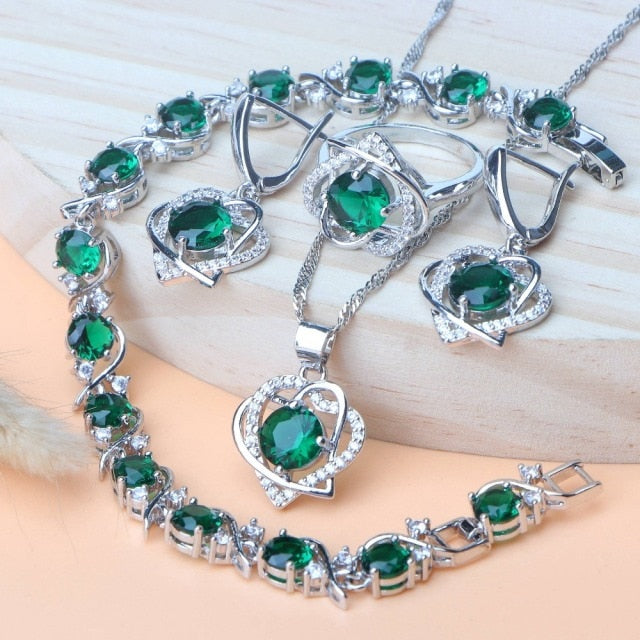 Silver 925 Rainbow Cubic Zirconia Ladies Jewelry Sets (Rings, Earrings, Bracelets, Pendant and Necklace)