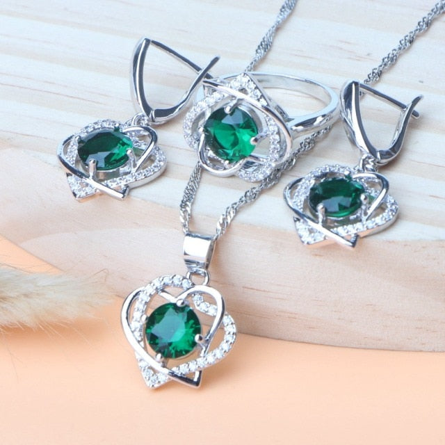 Silver 925 Rainbow Cubic Zirconia Ladies Jewelry Sets (Rings, Earrings, Bracelets, Pendant and Necklace)