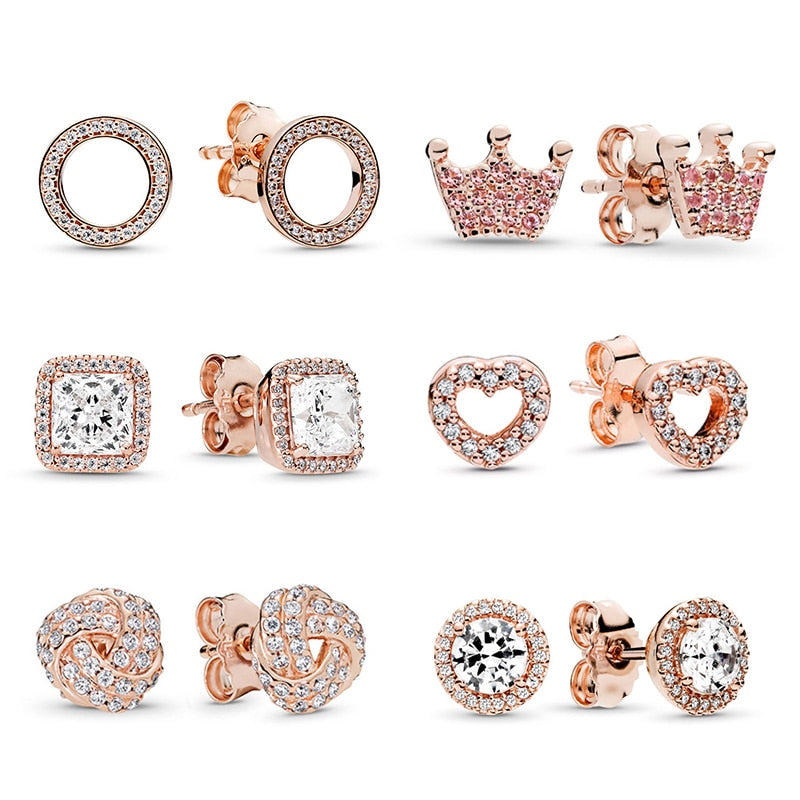 Rose Gold & Silver Stud Earrings For Ladies-Anti Allergy