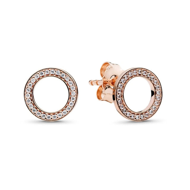 Rose Gold & Silver Stud Earrings For Ladies-Anti Allergy