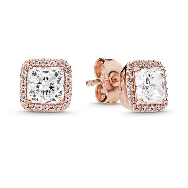 Rose Gold & Silver Stud Earrings For Ladies-Anti Allergy