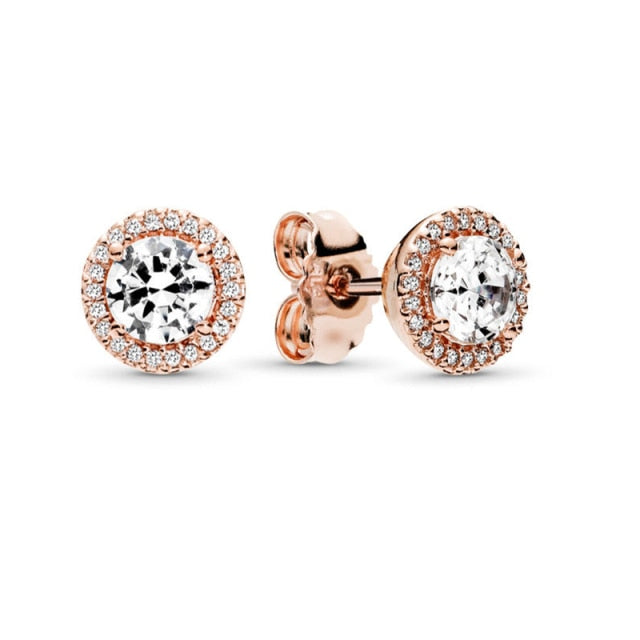 Rose Gold & Silver Stud Earrings For Ladies-Anti Allergy